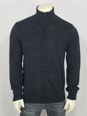 SIMPLY NATURAL JUSTIN CHARCOAL ALPACA FULL ZIP  SWEATER CARDIGAN MEN'S L